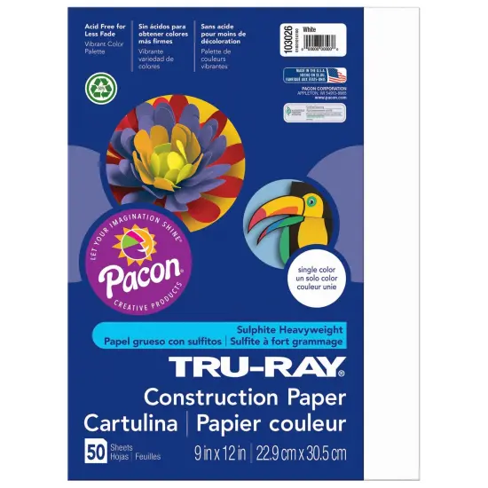Construction Paper, White, 9" x 12", 50 Sheets Per Pack, 10 Packs {2}