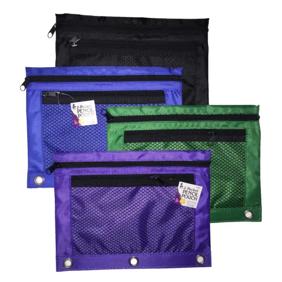 Pencil Pouch, 2 Pocket, Assorted Colors, Pack of 12 {2}