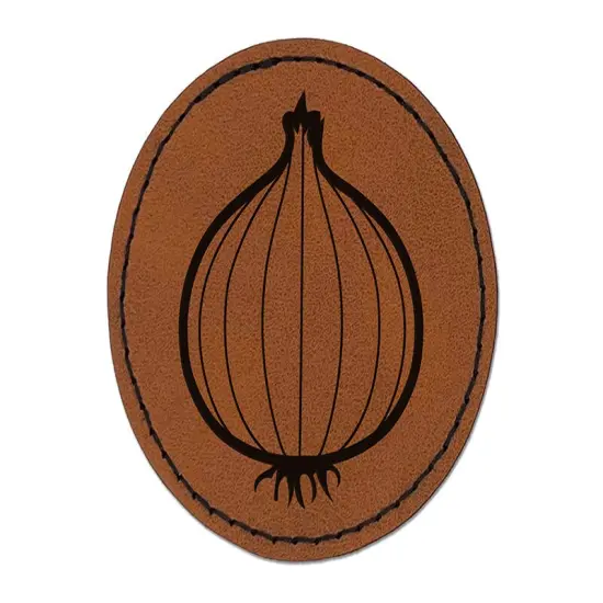 Vegetable Onion Plant Round Iron-On Engraved Faux Leather Patch Applique - 2.5" Brown {1}