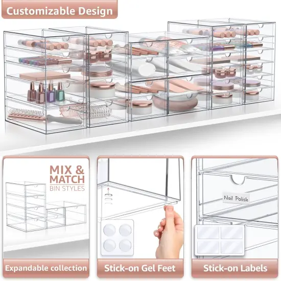 Sorbus 30 Drawers Acrylic Organizer for Makeup, Organization and Storage, Art Supplies, Jewelry, Stationary - 6 Pcs Clear Stackable Storage Drawers {4}