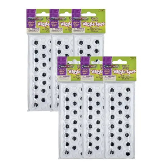 Peel & Stick Wiggle Eyes on Sheets, Black, Assorted Sizes, 60 Per Pack, 6 Packs {1}