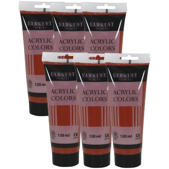 Acrylic Paint Tube, 120 ml, Burnt Sienna, Pack of 6 {1}