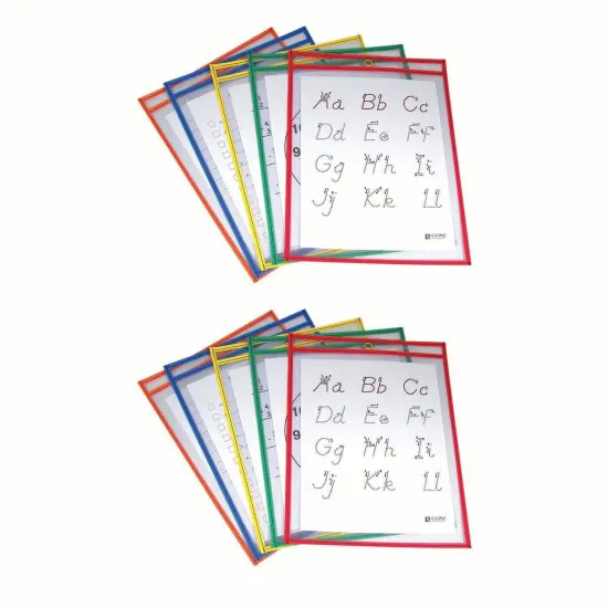 Reusable Dry Erase Pockets, Primary Colors, 9" x 12", 5 Per Pack, 2 Packs {1}