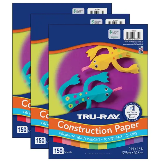 Construction Paper, 10 Vibrant Colors, 9" x 12", 150 Sheets Per Pack, 3 Packs {1}