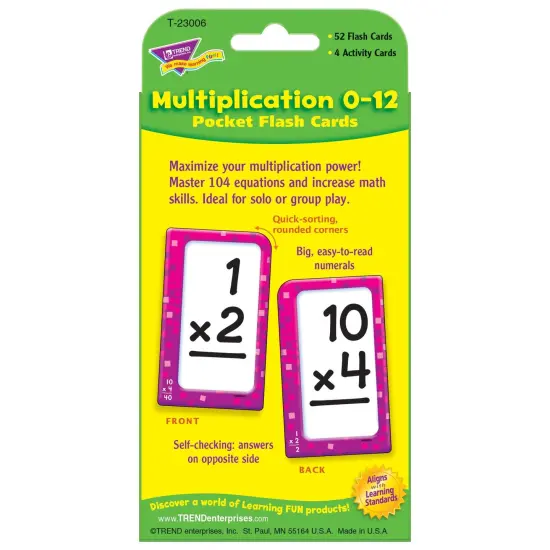 Multiplication 0-12 Pocket Flash Cards, 6 Packs {4}
