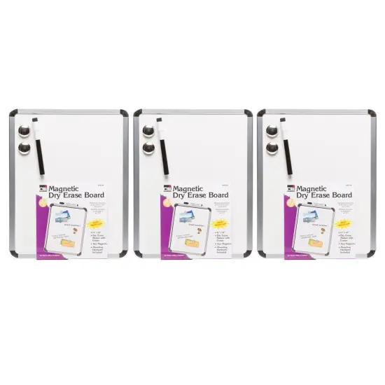Framed Magnetic Dry Erase Board with Marker & Magnets, Silver Frame, 11" x 14", Pack of 3 {1}