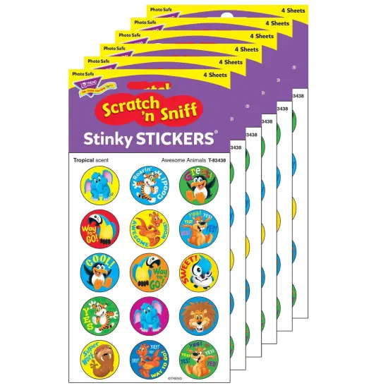 Awesome Animals/Tropical Stinky Stickers&reg;, 60 Per Pack, 6 Packs {1}