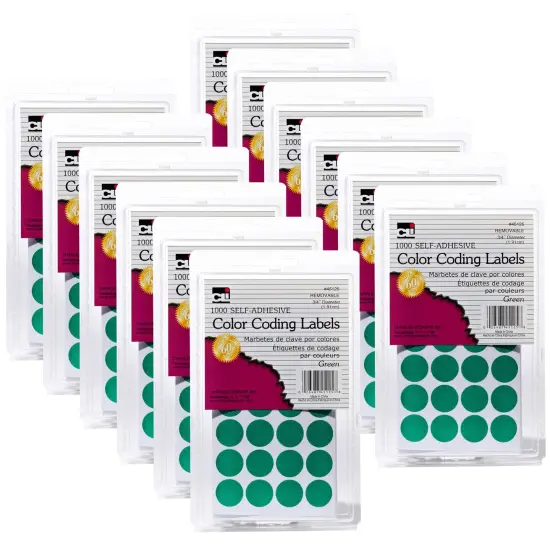 Color Coding Labels, Green, 1000 Per Pack, 12 Packs {1}