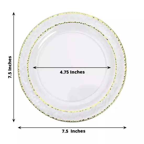 30 CLEAR 7.5" Round Salad PLATES Hammered GOLD Trim {4}