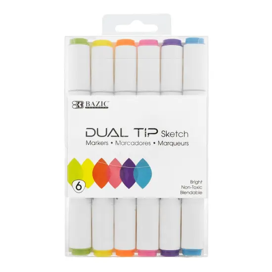 Dual Tip Sketch Markers, Fluorescent Colors, 6 Per Pack, 3 Packs {2}