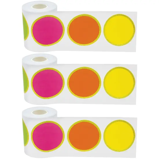 Confetti Colorful Circles Straight Rolled Border Trim, 50 Feet Per Roll, Pack of 3 {1}