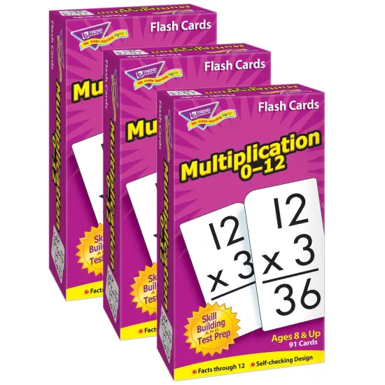 Pack of 3 - Multiplication 0-12 Skill Drill Flash Cards, 91 Cards Per Pack, For Ages 8 And Up, 3" x 6" {1}