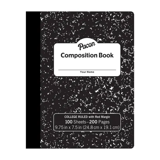 Composition Book, Black Marble, 9/32" Ruled w/ Margin, 9-3/4" x 7-1/2", 100 Sheets, Pack of 6 {3}