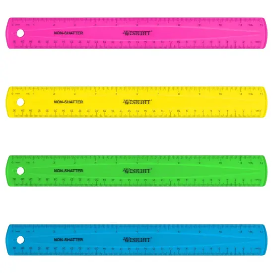 12" Shatterproof Ruler with Anti-Microbial, Assorted Translucent Colors (No Color Choice), Pack of 12 {2}
