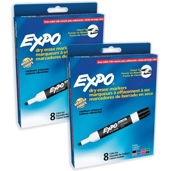 Low-Odor Dry Erase Markers, Chisel Tip, 8 Colors, 8 Per Pack, 2 Packs {1}
