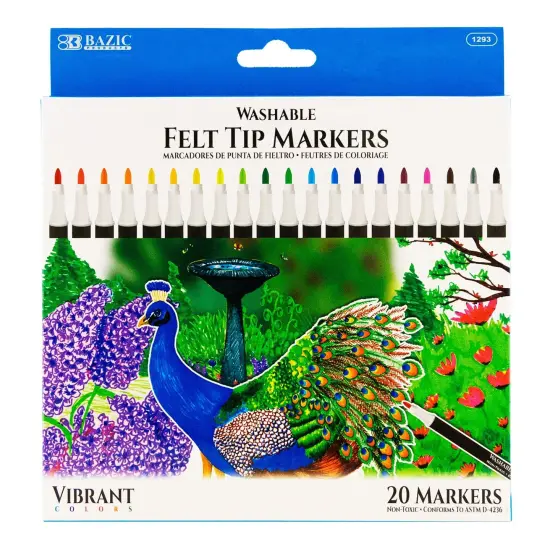 Felt Tip Washable Markers, 20 Colors, 20 Per pack, 6 Packs {2}
