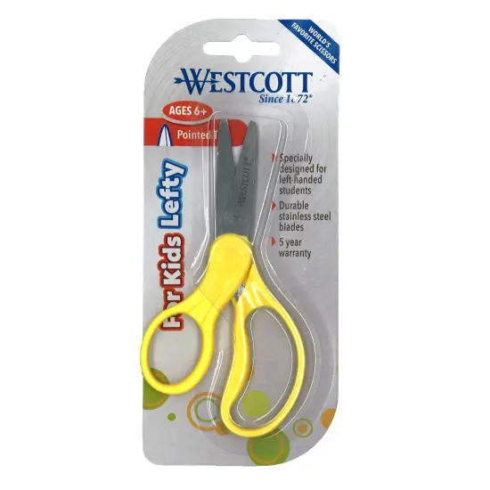 School Left-Handed Kids Scissors, Assorted Colors, 5" Pointed, Pack of 6 {2}