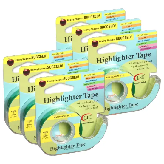 Removable Highlighter Tape, Fluorescent Green, Pack of 6 {1}