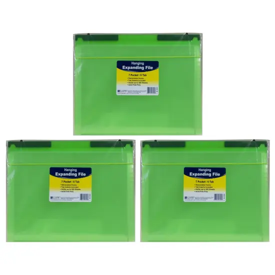 Expanding File Folder, 7-Pocket, Hanging Tabs, Bright Green, Pack of 3 {1}