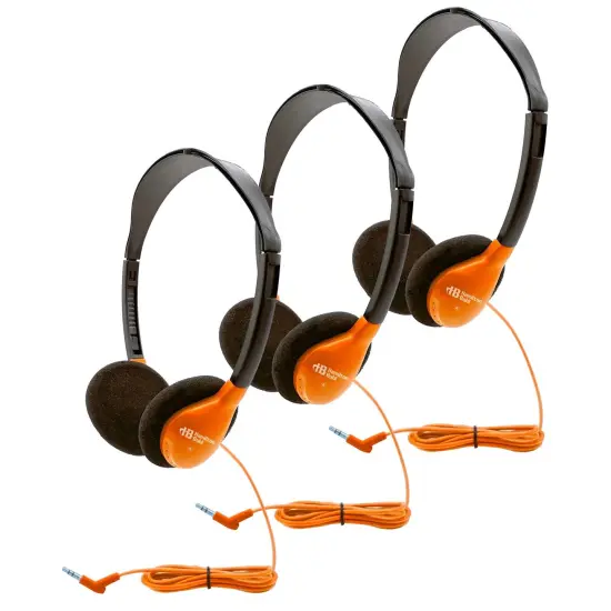 Personal On-Ear Stereo Headphone, Orange, Pack of 3 {1}