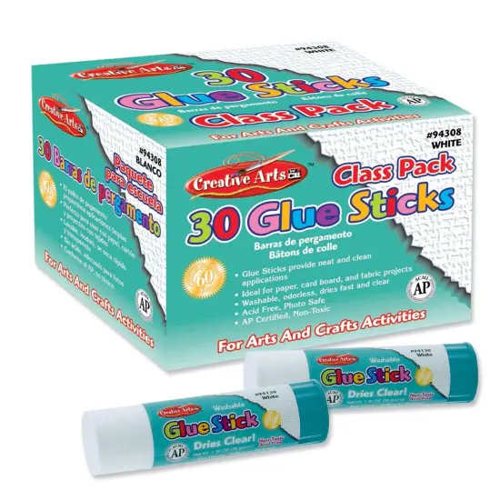 Creative Arts&trade; Economy Glue Stick Classpack, .28 oz., Clear, 30 Per Pack, 2 Packs {2}