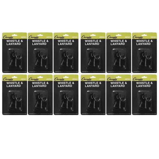 Plastic Whistle & Black Lanyard Pack, 12 Packs {1}