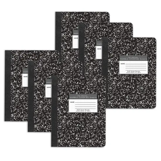 Composition Book, 5x5 Graph, 80 Sheets, 9.75" x 7.5", Black Marble, Pack of 6 {1}