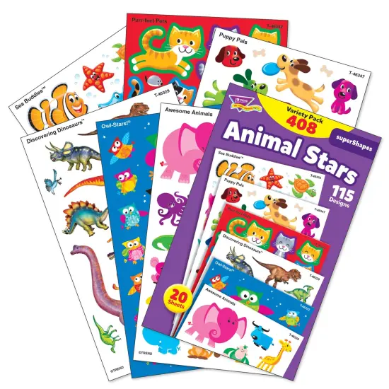 Animal Stars superShapes Stickers-Large Variety Pack, 408 Per Pack, 3 Packs {2}