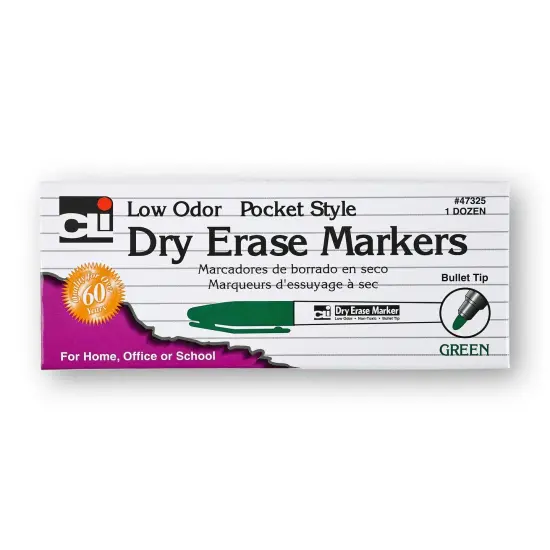 Dry Erase Markers, Low Odor, Pocket Style, Bullet Tip, Green, 12 Per Box, 3 Boxes {2}