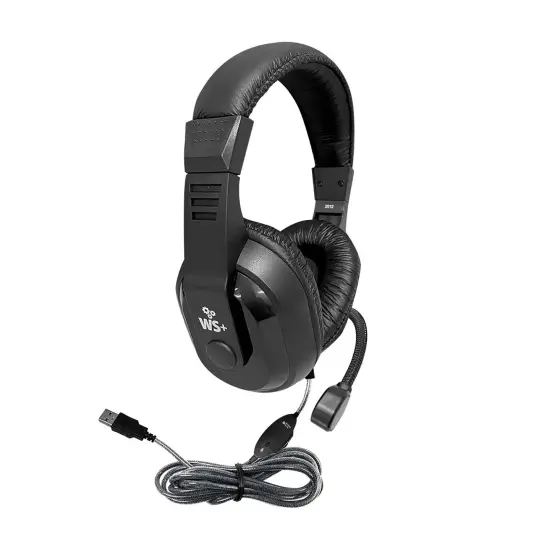 WorkSmart Plus Deluxe Headset - USB with Boom gooseneck microphone, padded headband Leatherette ear cushions {2}