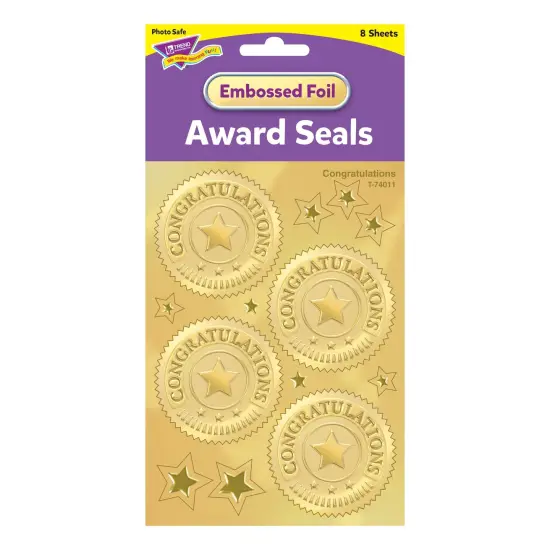 Congratulations (Gold) Award Seals Stickers, 32 Per Pack, 6 Packs {2}