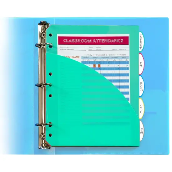 Mini Size 5-Tab Poly Index Dividers, Assorted Colors with Slant Pockets, 12 Sets {2}