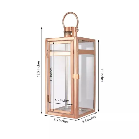ROSE GOLD 12.5" tall Metal Lantern Candle Holder Party {3}