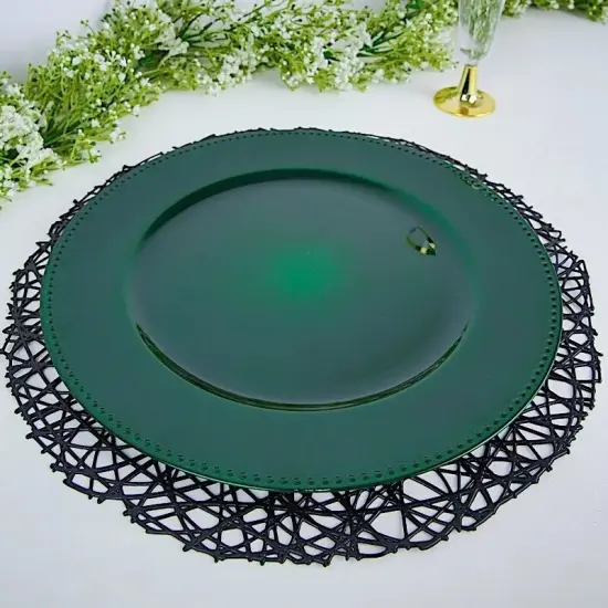 24 pcs 13" HUNTER GREEN BEADED Round CHARGER PLATES {4}