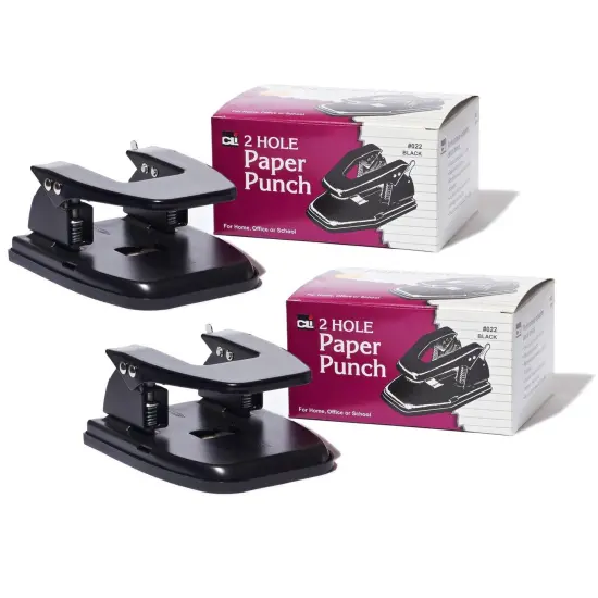 2-Hole Paper Punch, 2 3/4" Center, 30 Sheet Capacity, Black, Pack of 2 {1}