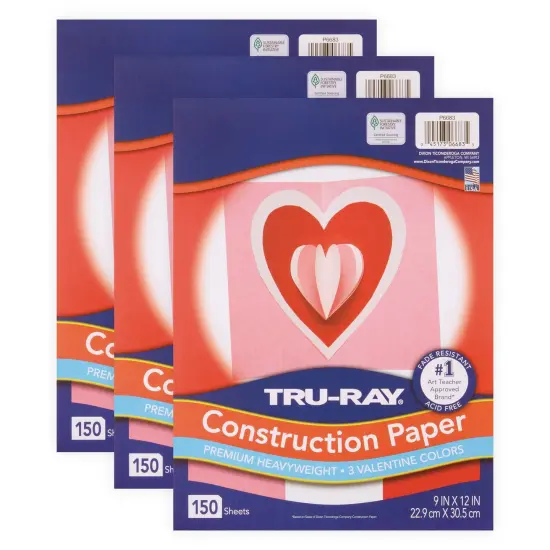 Construction Paper Valentine Assortment, 9" x 12", 150 Sheets Per Pack, 3 Packs {1}