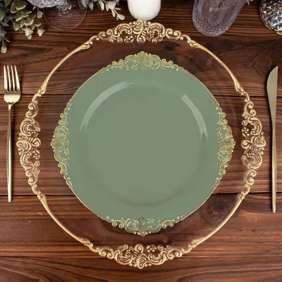 10 DUSTY SAGE GOLD 10" Round Plastic Salad Dinner PLATES {2}