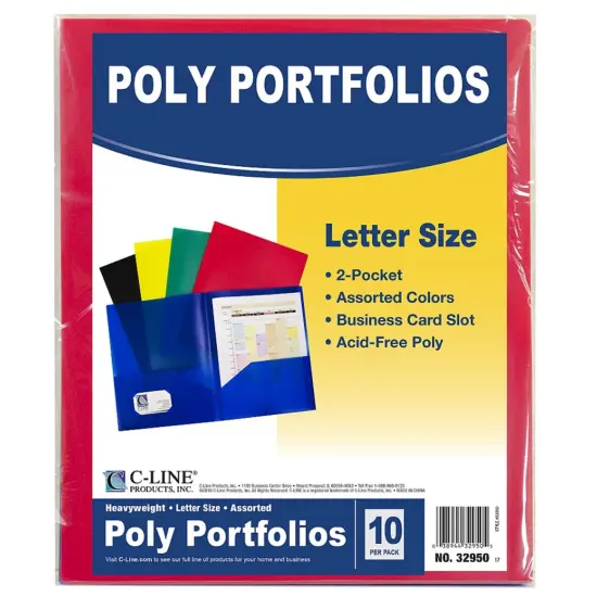 Two-Pocket Heavyweight Poly Portfolio Folder, Primary Colors, 10 Per Pack, 2 Packs {2}