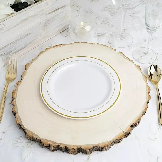 10 pcs Plastic WHITE with Gold Rim 8" PLATES Disposable {4}