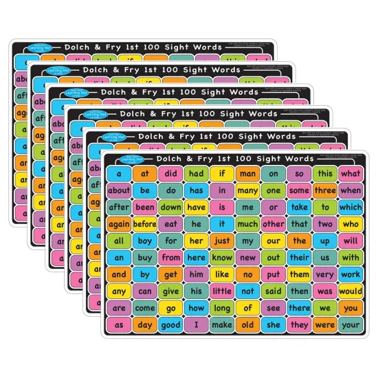 Smart Poly&trade; Learning Mat, 12" x 17", Double-Sided, Sight Words 1st & 2nd 100, Pack of 6 {1}