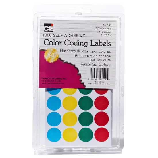 Self-Adhesive Color-Coding Labels, Assorted Colors, 1000 Per Pack, 12 Packs {2}