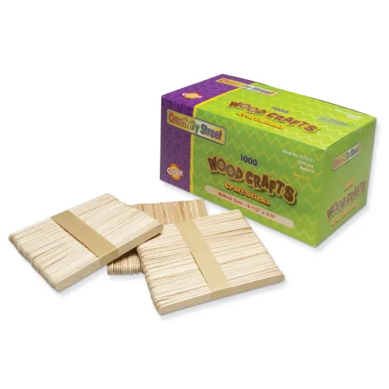 Regular Craft Sticks, Natural, 4-1/2" x 3/8", 1000 Pieces Pack, 2 Packs {2}
