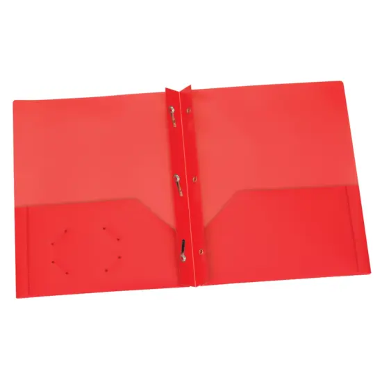 Red Poly Two Pocket Portfolio with Prongs, Pack of 25 {1}