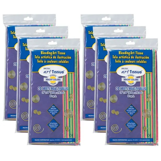 Deluxe Bleeding Art Tissue, 10 Color Bright Assortment, 20" x 30", 20 Sheets Per Pack, 6 Packs {1}