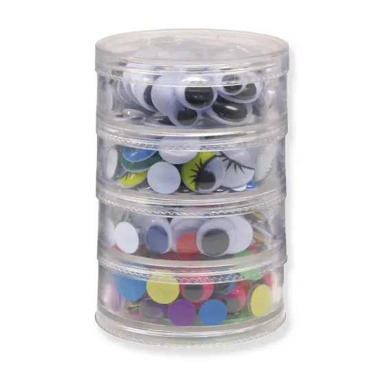Wiggle Eyes Storage Stacker, Round Assorted Black, Painted & Bright, Assorted Sizes, 400 Pieces Per Pack, 2 Packs {4}