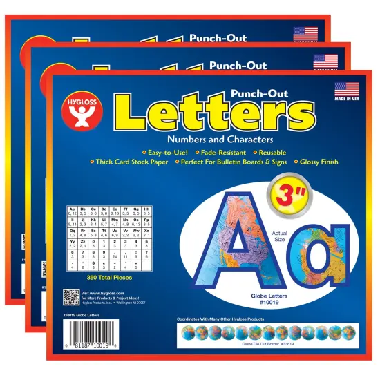3" Punch-Out Letters, Globes, 350 Characters Per Pack, 3 Packs {1}