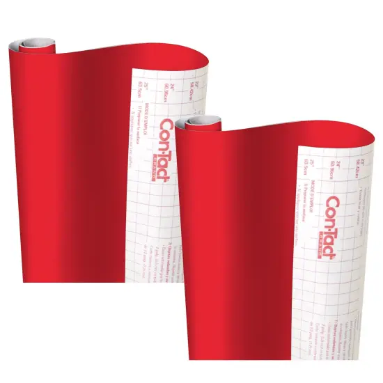 Creative Covering&trade; Adhesive Covering, Red, 18" x 16 ft, 2 Rolls {1}