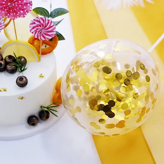 Happy Birthday Cake Topper Set with Paper Fans and Confetti Balloon Decorations Gold {4}