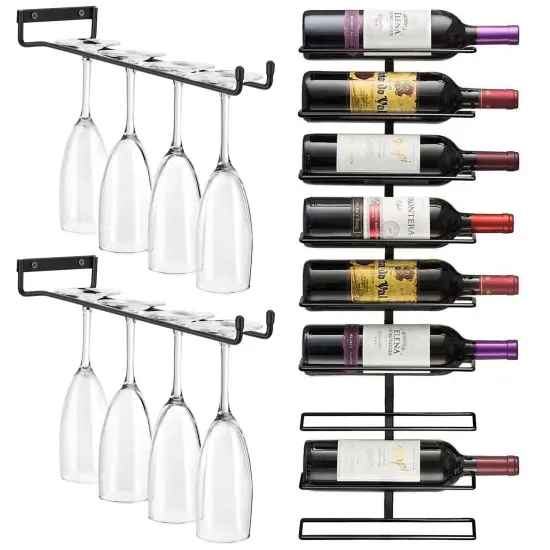 Sorbus Wall Mount Wine Rack + Under Cabinet Wine Glass Holder Set - for Wine Bottles, Champagne, and Wine Glasses {1}