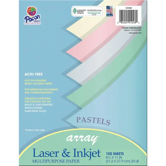 Pastel Multipurpose Paper Array, 8-1/2" x 11", 100 Sheets Per Pack, 3 Packs {2}